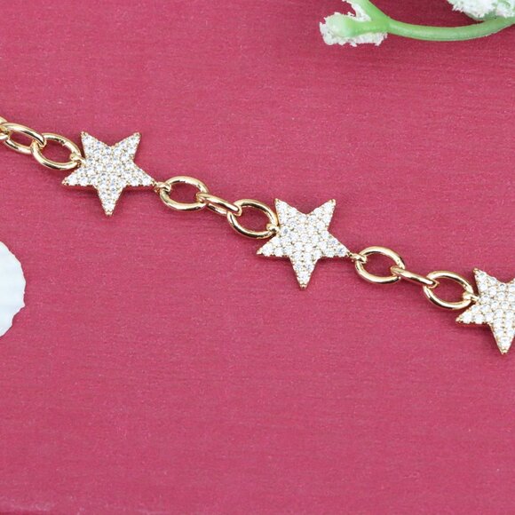"Rose Gold Plated Star Charm Bracelet with Adjustable Chain, XPBL0915 - Picture 11 of 13